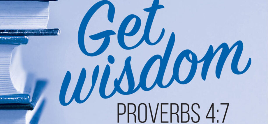 Books off to the side and blue tinted background with Proverbs 4:7 in the foreground.