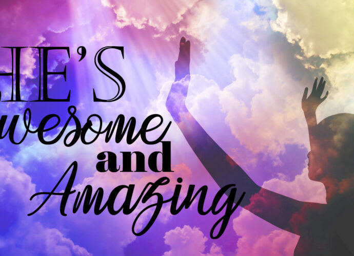 multicolored clouds with the silhouette of a woman giving praise to God.