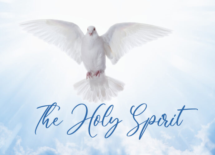 Beautiful blue sky with a dove in the center, symbolizing the Holy Spirit.