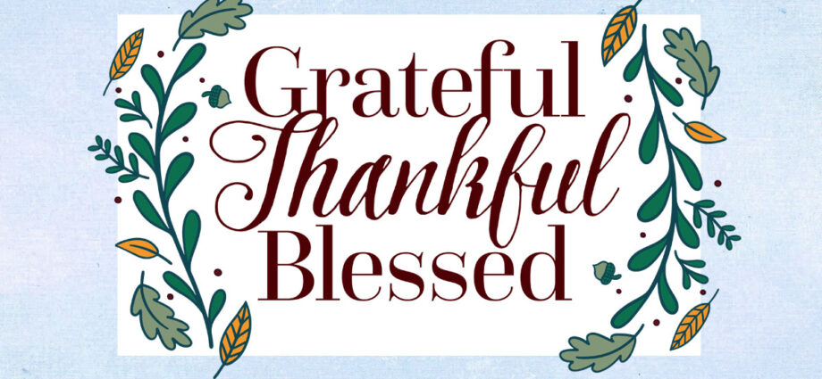 light blue background with the words grateful, thankful and blessed.