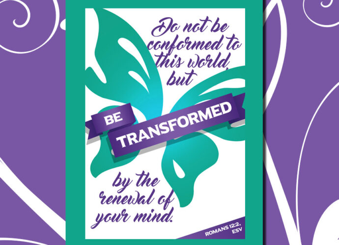 Purple background with Romans 12:12 written across it.