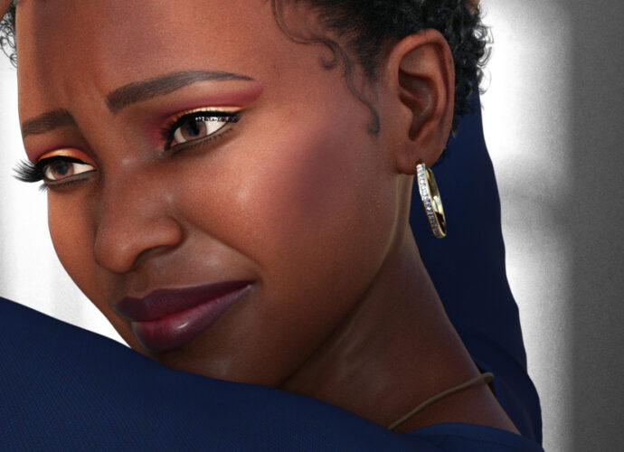 A beautiful Black woman looking distraught and depressed.