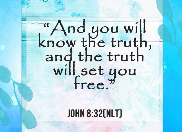 Beautiful ocean blue background with John 8:32 written across it.