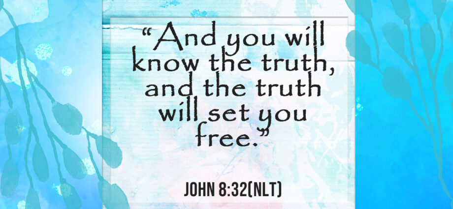 Beautiful ocean blue background with John 8:32 written across it.